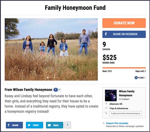Fundraising ideas for Weddings and Honeymoons: Family Honeymoon Fund