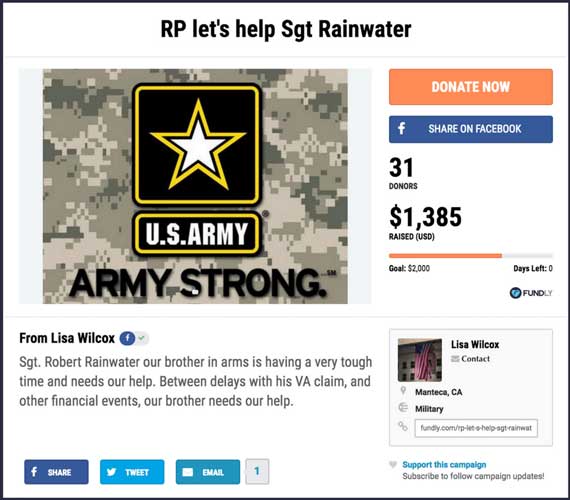 Fundraising Ideas for Veterans and Military: RP Let's Help SGT. Rainwater.