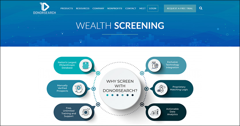 DonorSearch maintains a highly accurate automatic and manual wealth screening software system.
