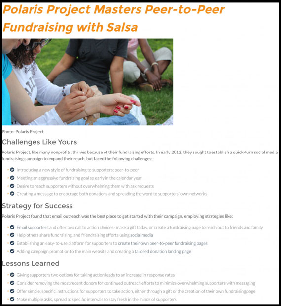 Learn more about Salsa's peer-to-peer fundraising software.