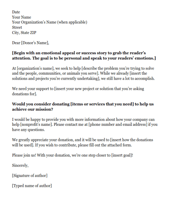 Asking for contribution letter sample