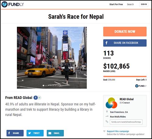 Here's a successfull walkathon crowdfunding campaign on Fundly's site.