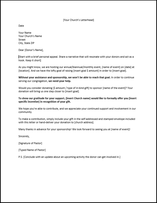 A church sponsorship letter template.