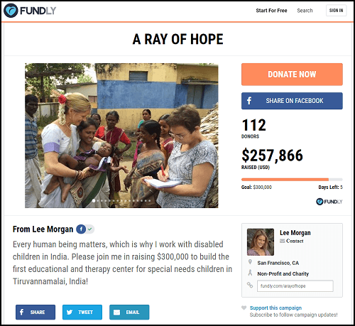 A Ray of Hope is well on its way to its massive crowdfunding community service project goal.