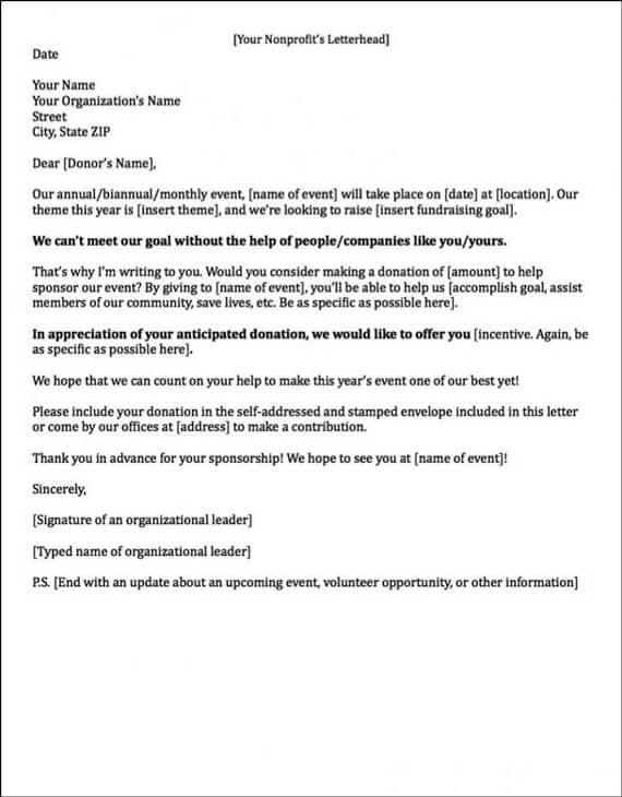 An event sponsorship letter template.