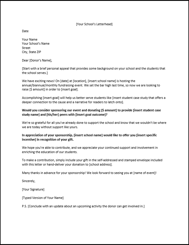 School Sponsorship Letter Example