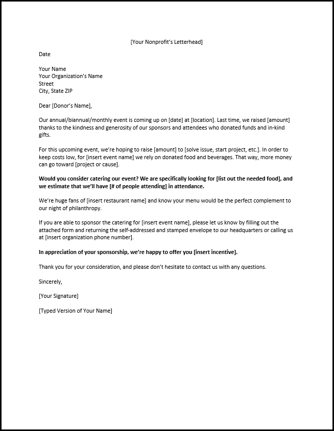 letter asking for sponsorship donation