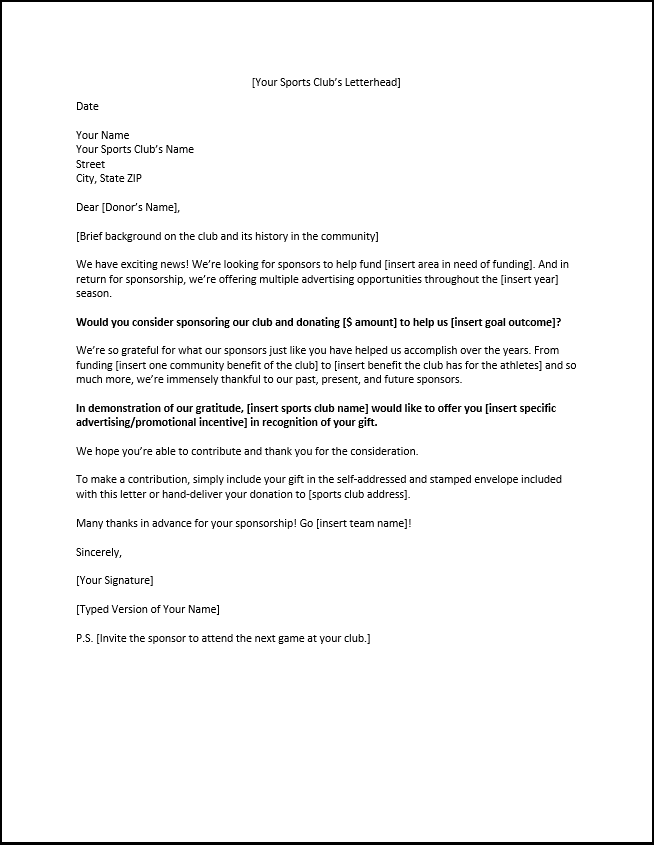 Sponsorship letter sample