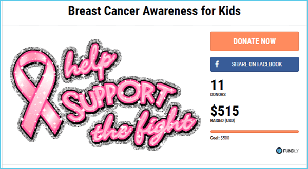 Breast Cancer Awareness for Kids was a fundraiser run by the child of a woman who was diagnosed with breast cancer.