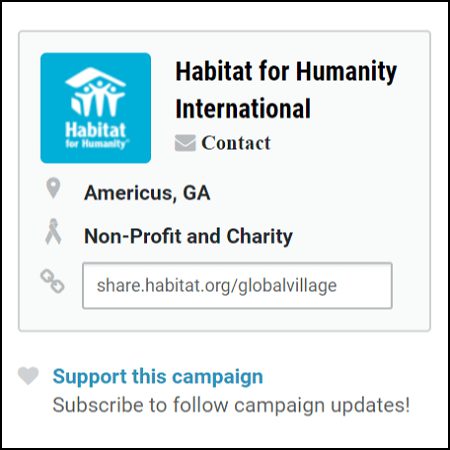 Habitat for Humanity prominently displays their logo and credentials to help donors feel confident donating.