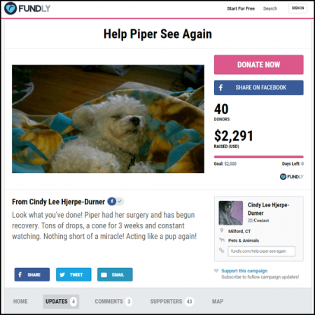 Here's the Help Piper See main crowdfunding campaign page.