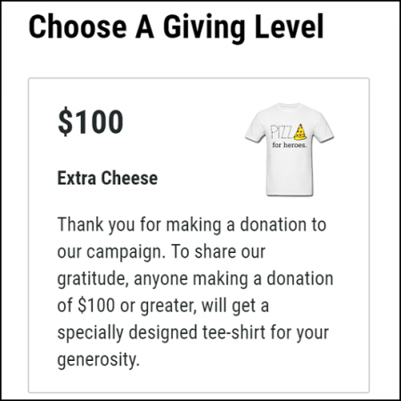 This military- and veteran-themed campaign used a t-shirt as a special promotion for major donations.