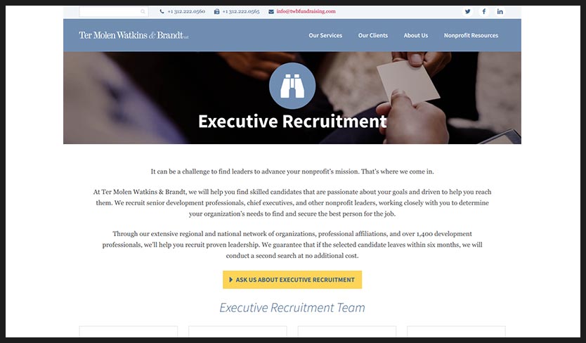 Check out how Ter Molen Watkins and Brandt can help your organization with executive search.