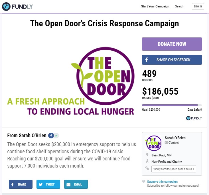 Here's an example of another food drive crowdfunding page.