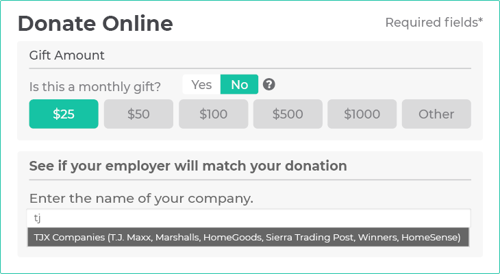 Promote matching gifts to donors on your donation page.