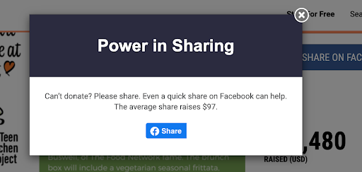 Here's an example of a share button on a virtual event donation page.