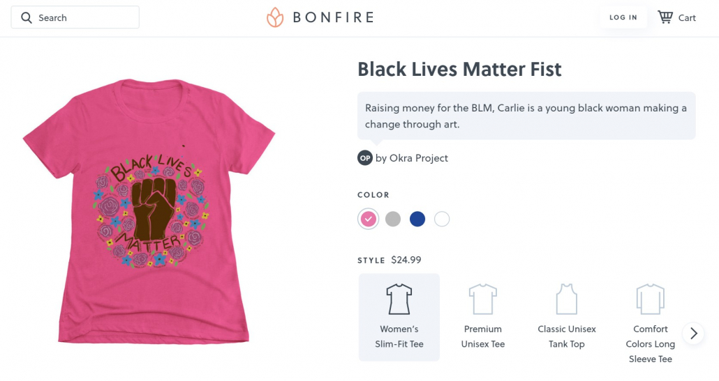 A screenshot of a fundraising page on Bonfire’s website.