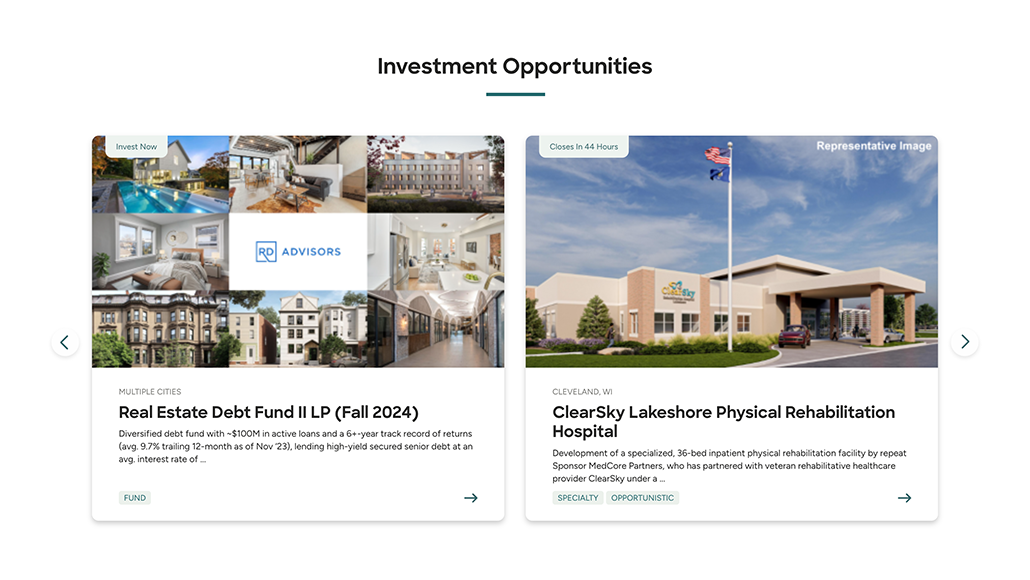 A screenshot of some of the real estate investment opportunities that CrowdStreet provides.