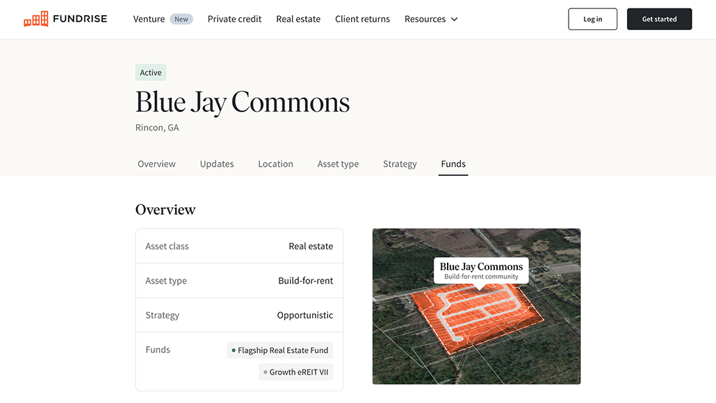 A screenshot of a real estate investment opportunity on the Fundrise website.