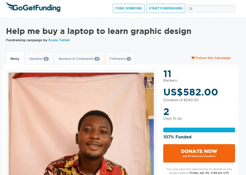 A screenshot of a campaign on the GoGetFunding crowdfunding platform.