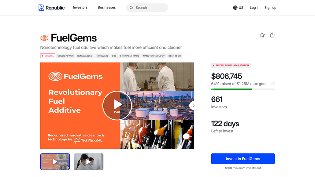 A screenshot of a fundraising page on Republic’s crowdfunding website for businesses.