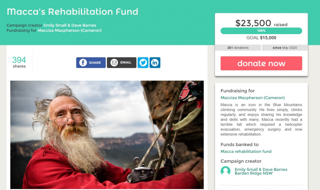 A screenshot of a campaign on the mycause Australian crowdfunding website.