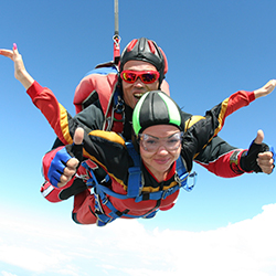 Two people skydiving, illustrating the idea of a skydiving fundraiser.