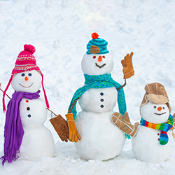 Three snowmen, illustrating a snowman-building contest.