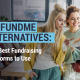 The article’s title, “GoFundMe Alternatives: The Best Fundraising Platforms to Use,” overlaid atop two people looking at a laptop.
