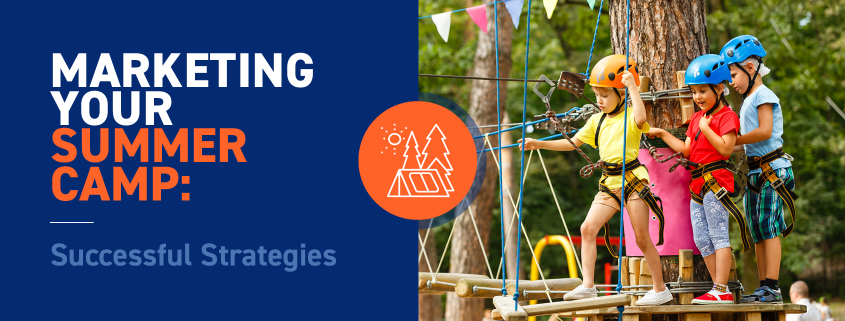 On the left side, the title of this post. On the right side, an image of happy campers completing a ropes course.