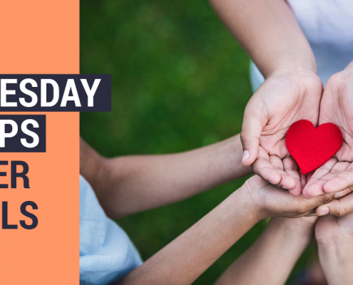 The article’s title, “Giving Tuesday Ideas + Tips to Shatter Your Goals,” beside hands holding a heart-shaped piece of felt.